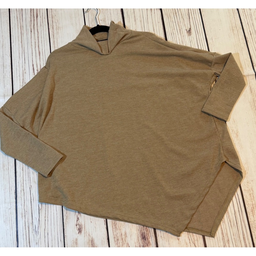 Heimish USA Womens 1X Tan Mock Neck Oversized Dolman Sleeve Tunic Sweater